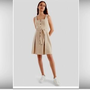 Tommy Hilfiger Tan Belted Gold Button Front Sleeveless Dress Preppy Size 10